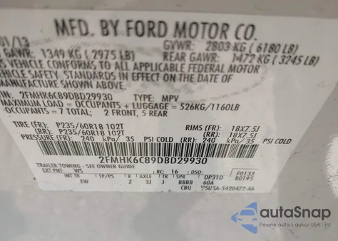 2013 Ford Flex Sel z USA, uszkodzony, nr VIN 2FMHK6C89DBD29930